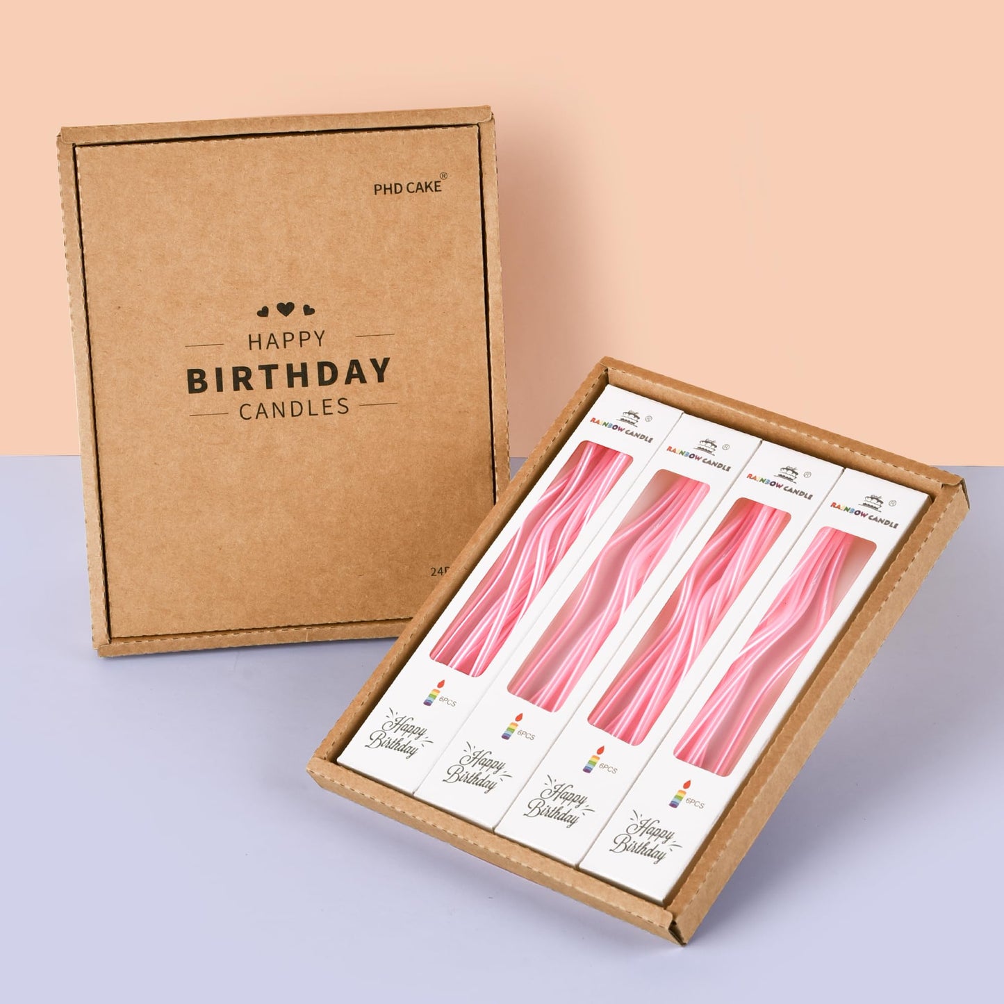 PHD CAKE 24-Count Pearl Pink Spiral Long Thin Birthday Candles, Cake Candles, Birthday Parties, Wedding Decorations, Party Candles