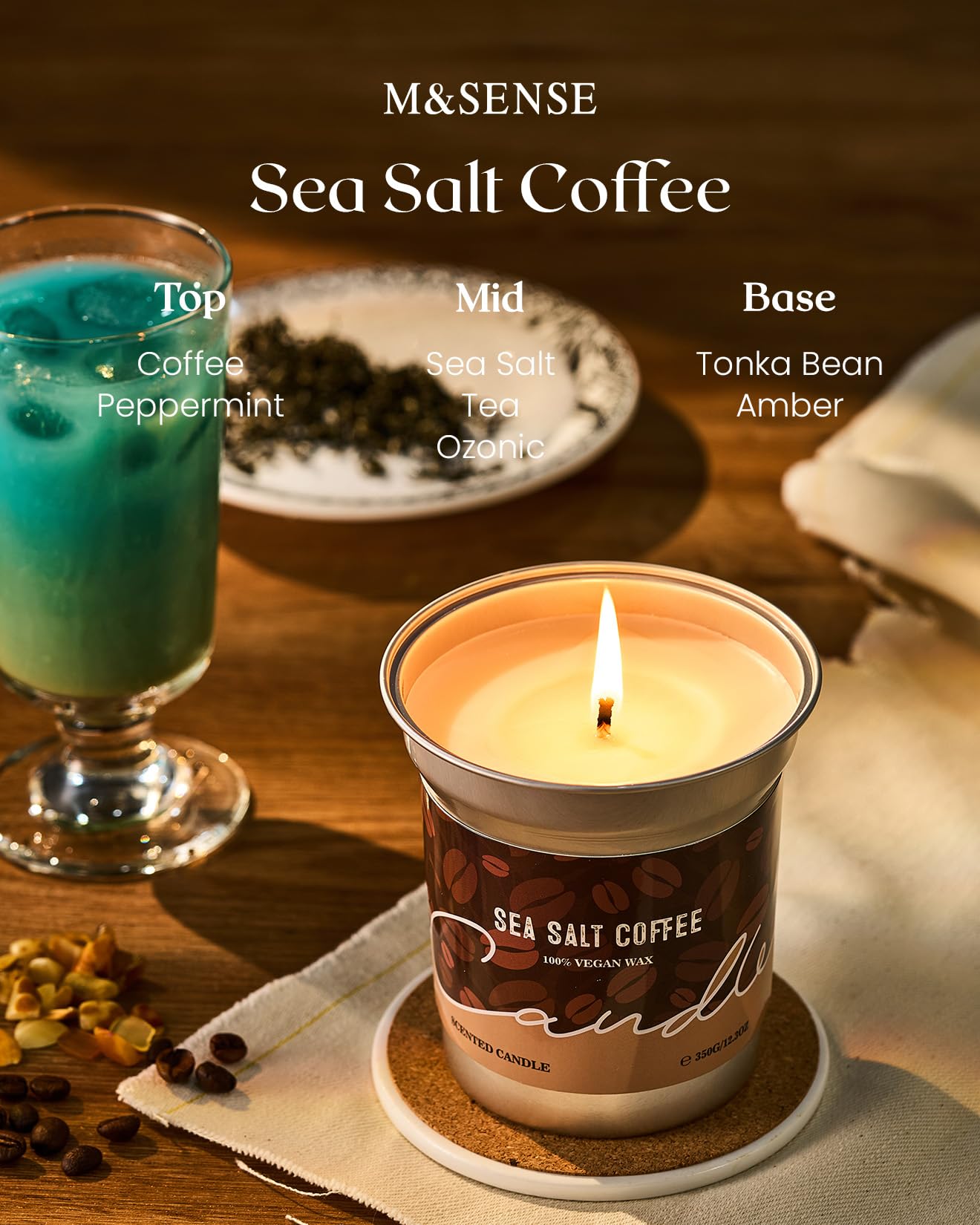 M&SENSE Iced Coffee Candle Summer Sea Salt Scented, 16.2oz
