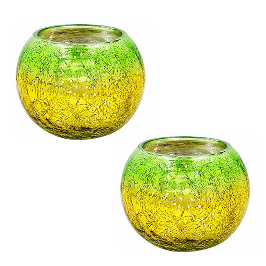 MISNODE 2 Pack Votive Glass Candle Holders, Gradient Colorful Tea Light Holder Mosaic Glass Tealight Candle Bowl, Scented Candle Stand for Wedding Centerpieces Party Home Table Decor (Yellow)