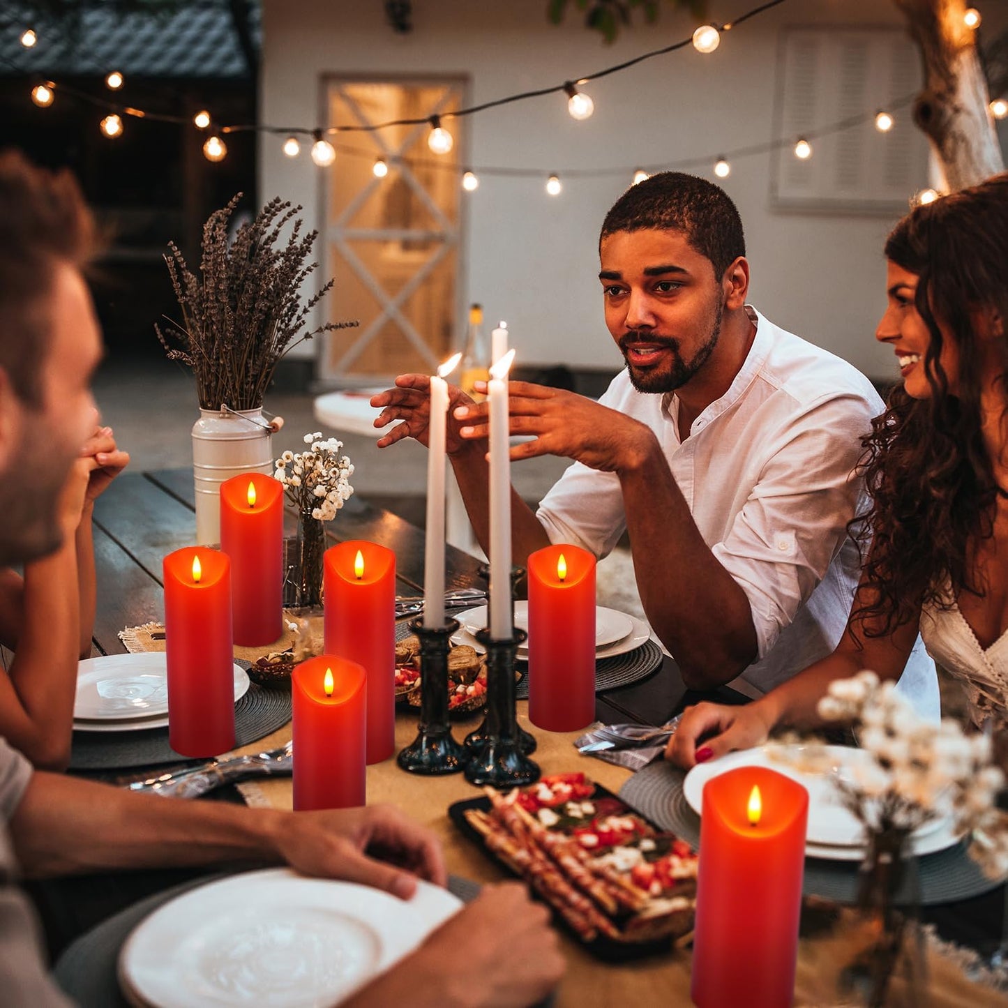fclayvts 24 Pack Red LED Candles with Remote & Timer - Flameless Pillar Candles with 3D Flickering Flame, Battery Operated for Christmas Tree, Table Centerpieces, Party Decor