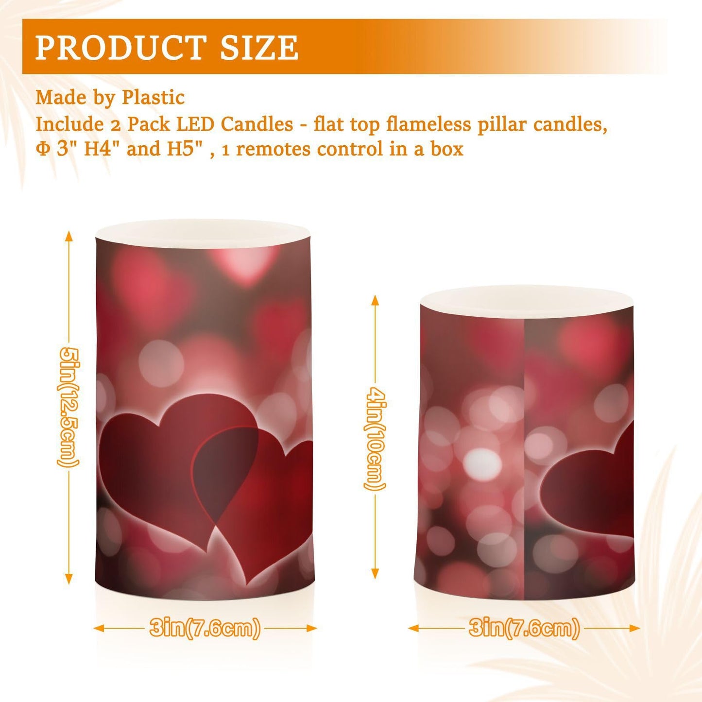 Valentines Lights Flameless Candles Valentines Hearts Bokeh Effect Pillar Candles Set of 2 Battery Operated Remote Control Warm Lights Home Decor