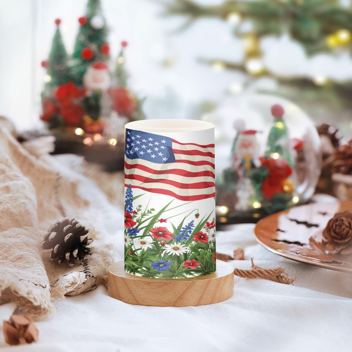 Lights Flameless Candles Wildflowers American Flag Pillar Candles Set of 2 Battery Operated Remote Control Warm Lights Home Decor