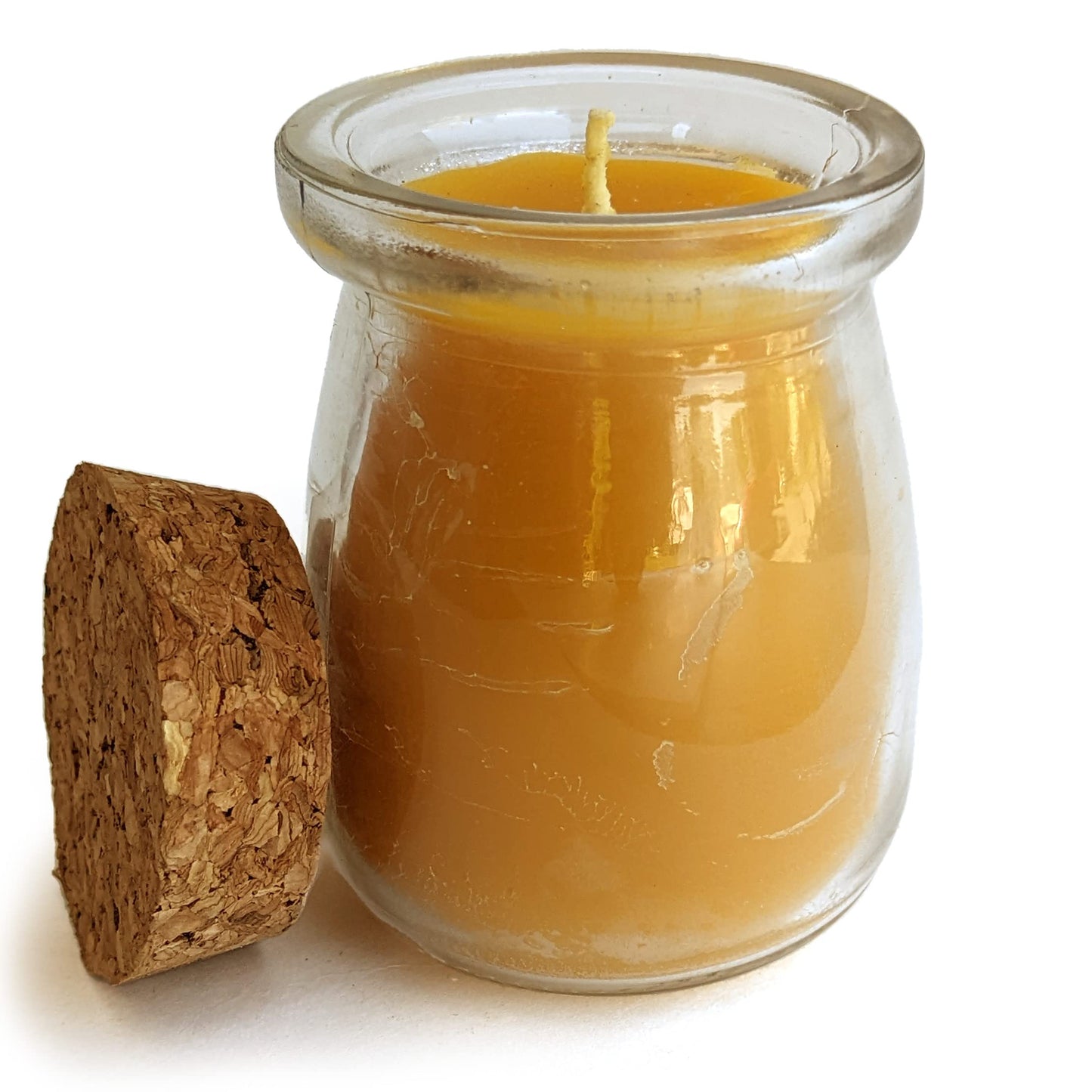 BeeTheLight Beeswax Jar Candle - 100% Pure USA Bees Wax in Glass Container with Cork Lid - Unscented - All Natural Light Honey Scent (3.3 oz w/Cork Lid, Unscented)