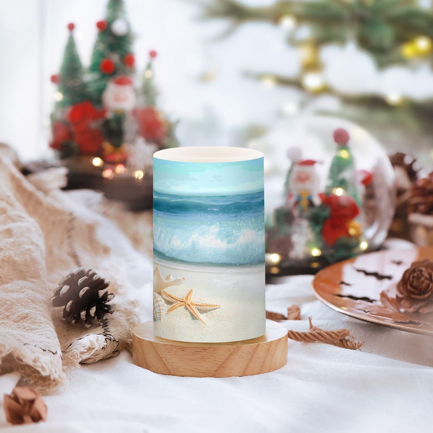 BOENLE Flickering Flameless Candles, Shells Summer Sandy Beach LED Candles with Remote Timer, Set of 2 Battery Operated Candle for Valentine Wedding Birthday
