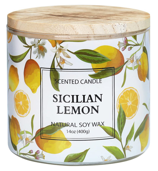 Lemon Candle, Sicilian Lemon Scented Candle, Large 3 Wicks Candle, 14 oz
