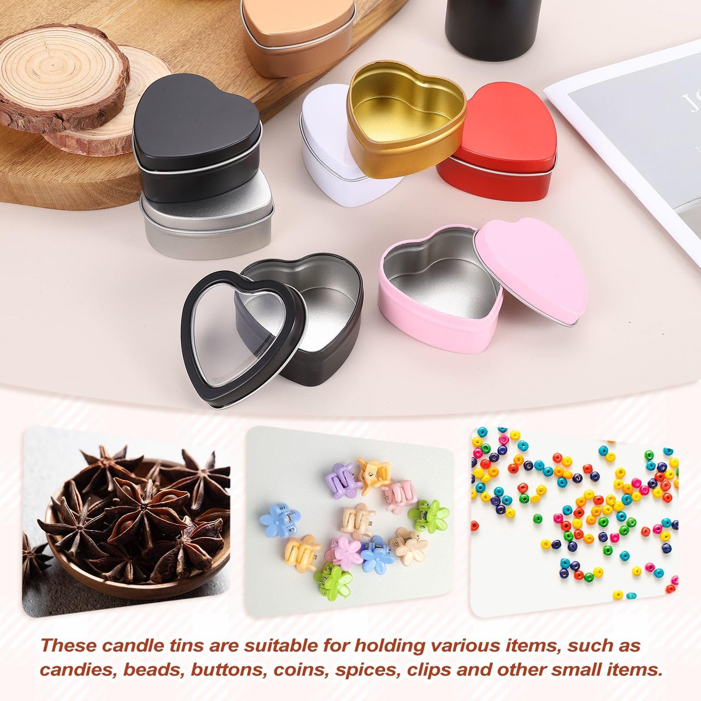 MECCANIXITY Heart Shaped Candle Tins, 2 oz Empty Metal Tin Cans Candles Containers for Candle Making Candies Gifts DIY Crafts, Silver, Pack of 8