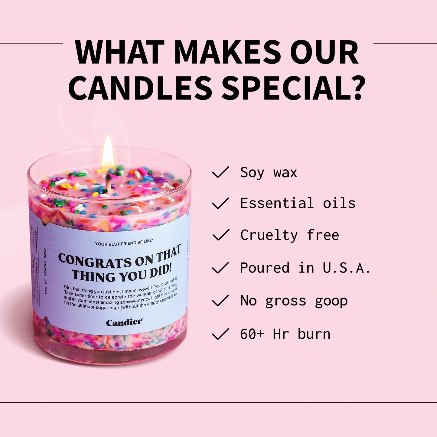 Congrats Scented Candle, Natural Soy Candle with Strawberry Jam & Vanilla Cake Notes, Aromatherapy for Relaxation, Unique Candles Gifts for Women, 60-Hour Burn Time - Candier by Ryan Porter