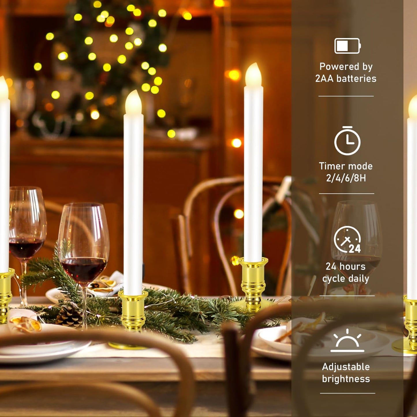 Qmioti 2 Pack Christmas Window Candles with Remote Timer, Flickering Flameless Candles with Candle Holders Suction Cups for Christmas Party Decorations, Gold