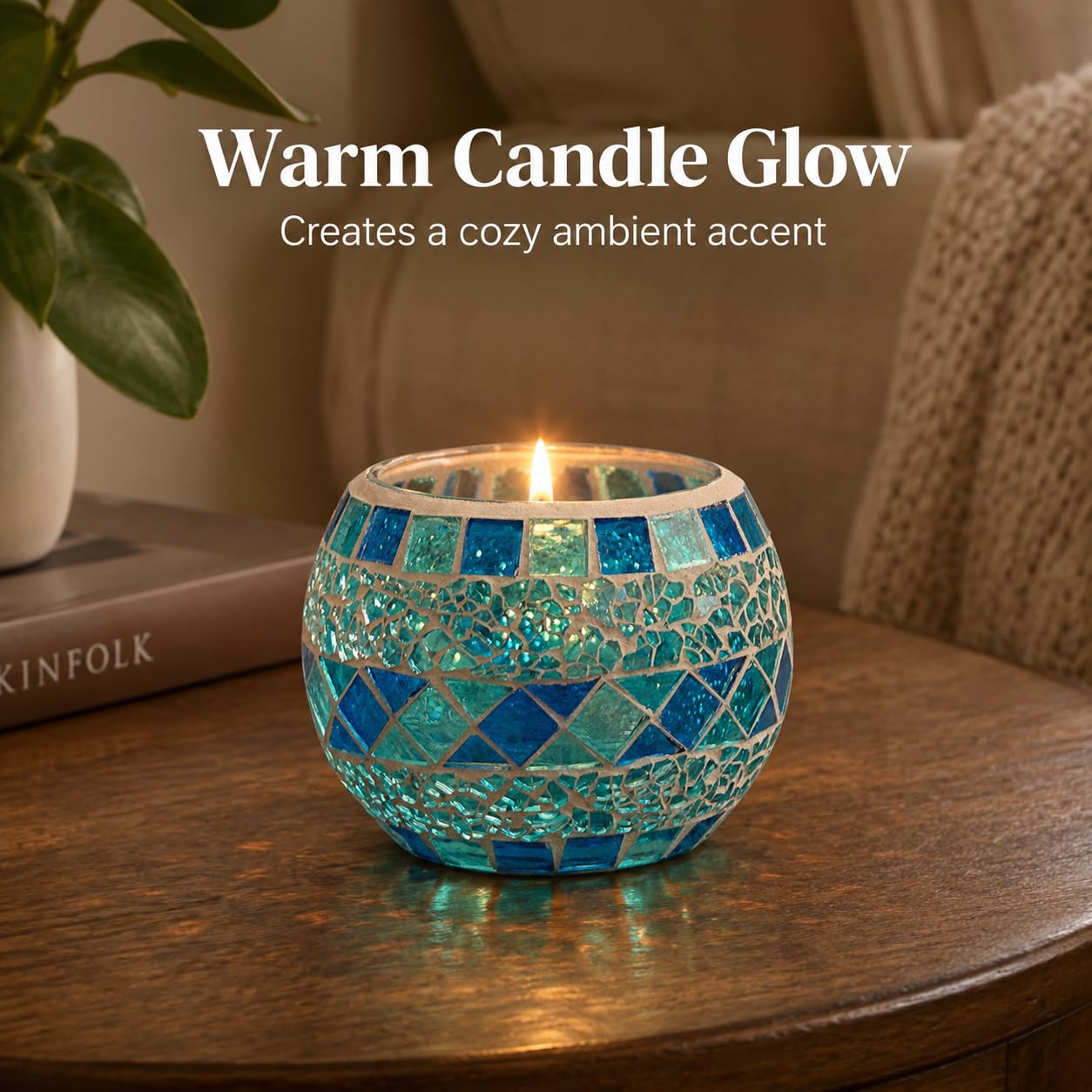 Votive Candle Holder Tea Lights - Glass Candle Holders, Mosaic Tealight Candle Holder, Candle Jar Cup for Wedding Centerpiece Party Table Decorations, Valentines Day Decor