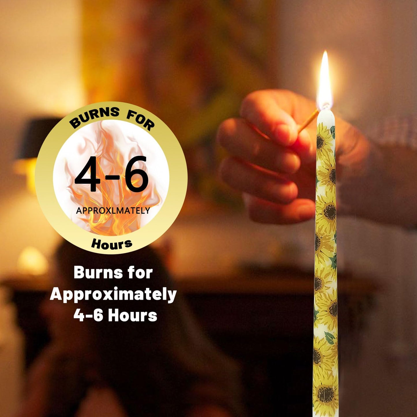 NJAO HOO Floral Candlesticks 10 in Straight Taper Candles Hand Printing Sunflower Candlesticks Floral Tall Tapered Candle for Home Garden Decor Simple Modern, 2Pcs