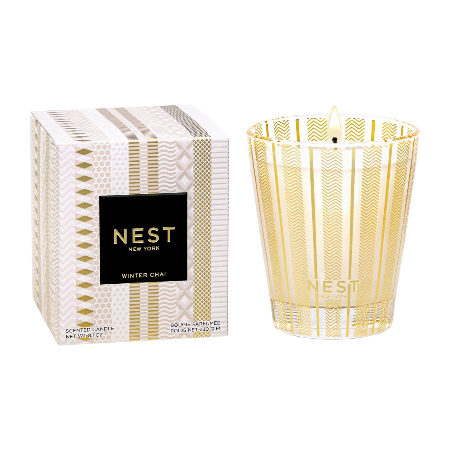 NEST New York Scented Classic Candle, Winter Chai - 8.1 oz - Up to 60-Hour Burn Time - Reusable Glass Vessel