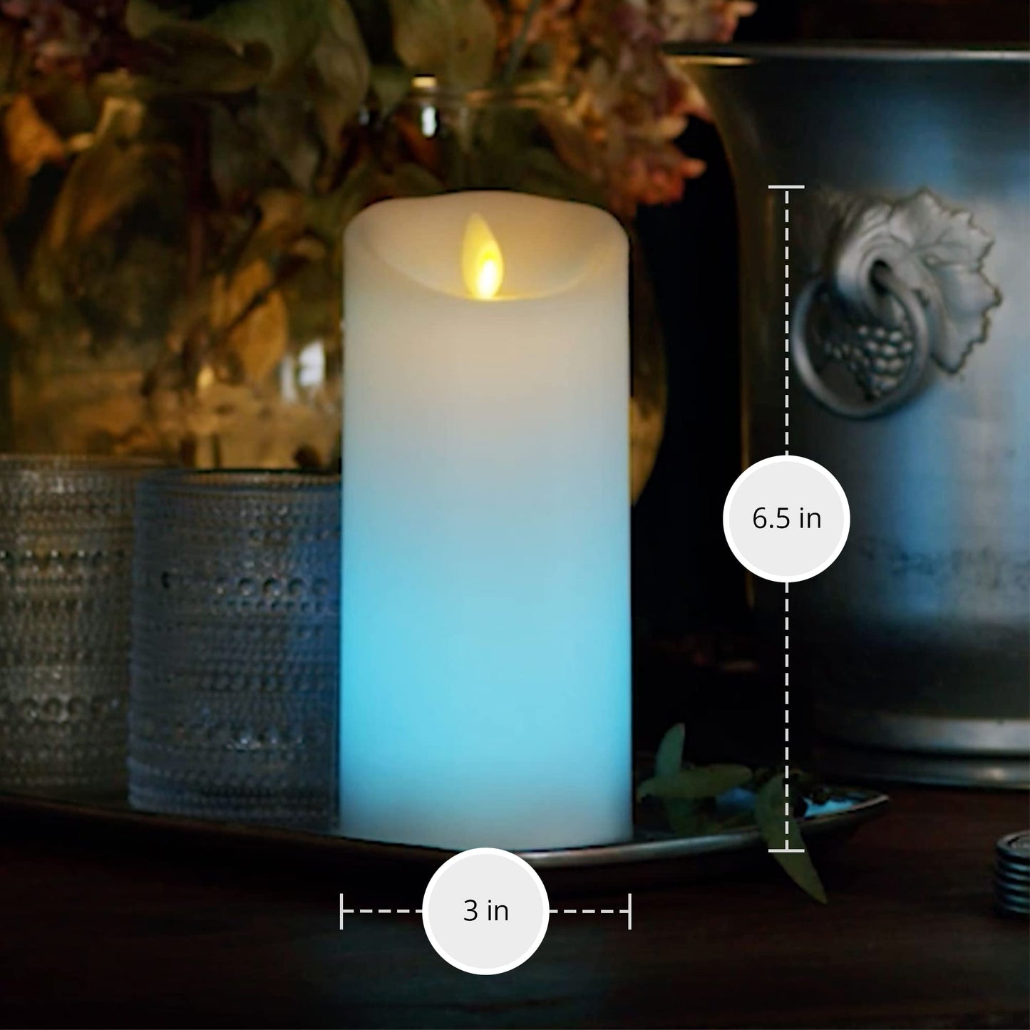 Luminara Flameless Color Changing LED Candle 3" x 6.5", Real Wax Moving Flame, Battery Operated w/ 18 Button Remote, Unscented Safe