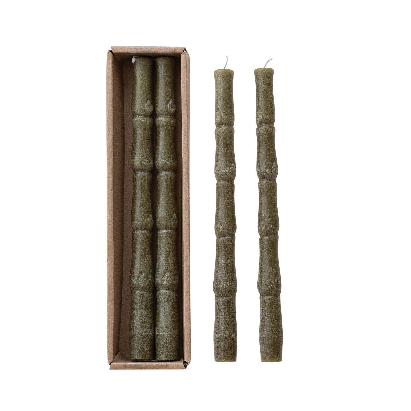 Creative Co-Op 2-Piece Bamboo Shaped Unscented Taper Candles, Olive Color