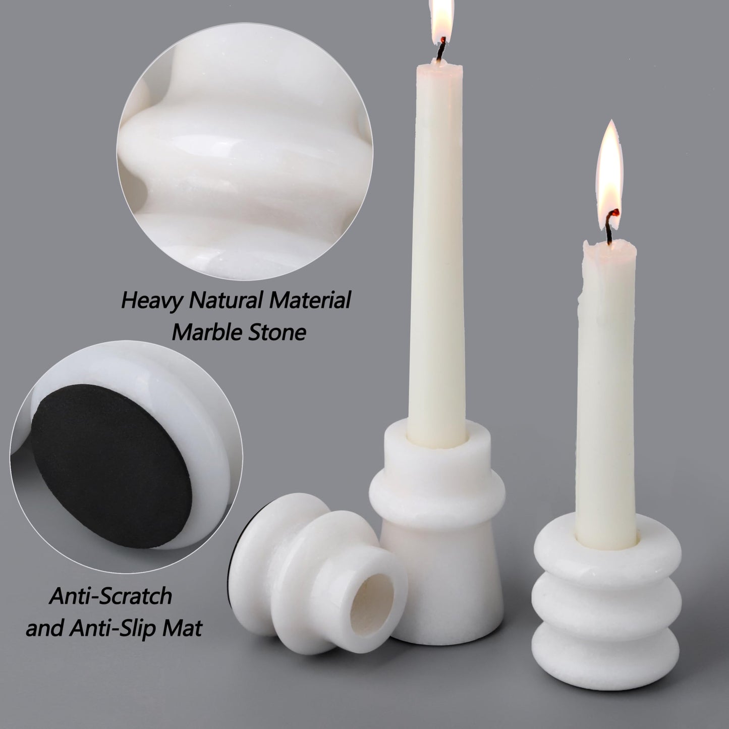 Vixdonos Marble Candle Holder Set of 3 Taper Candle Candlestick Mantle Candle Stand for Home Decor,Wedding,Party and Table Centerpieces(White)