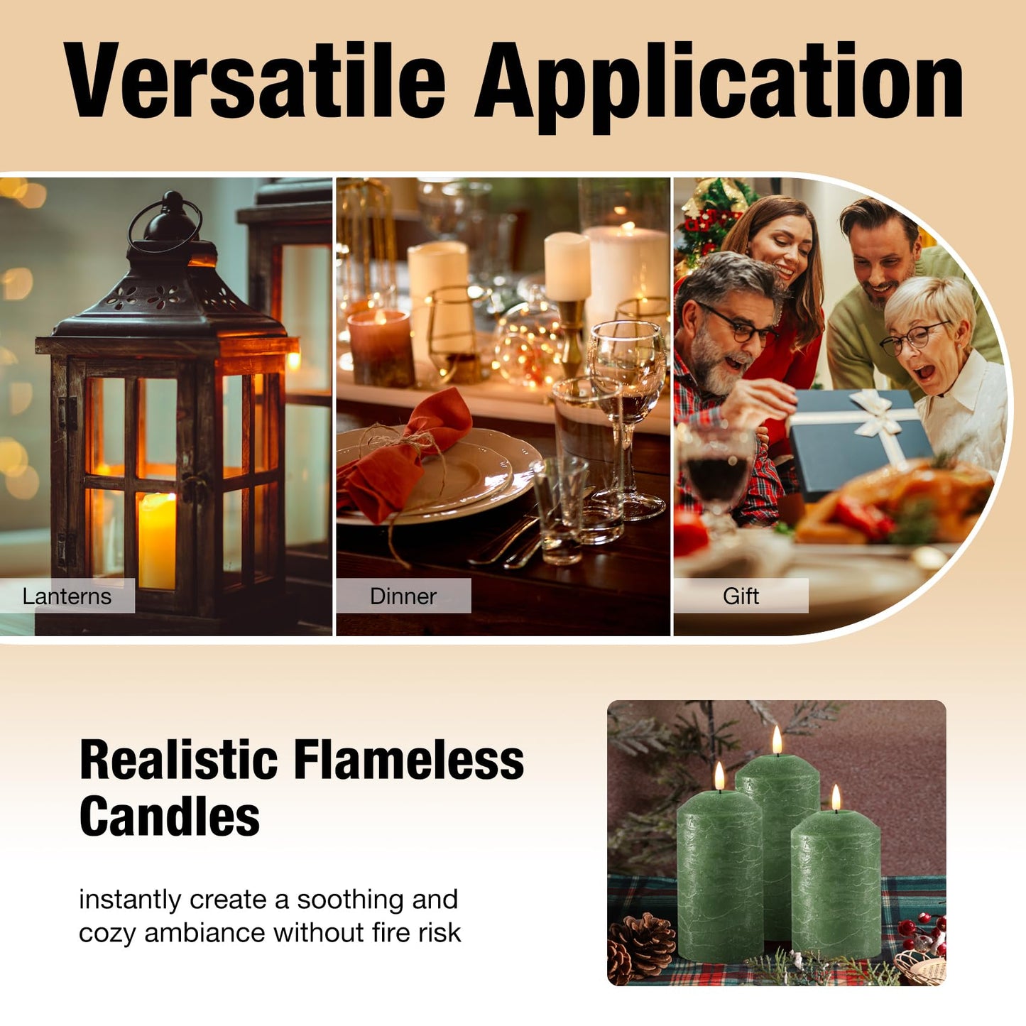 Eywamage Green Flameless Pillar Candles with Remote, Real Wax LED Battery Candles Flickering Spring Home Decor Set of 3