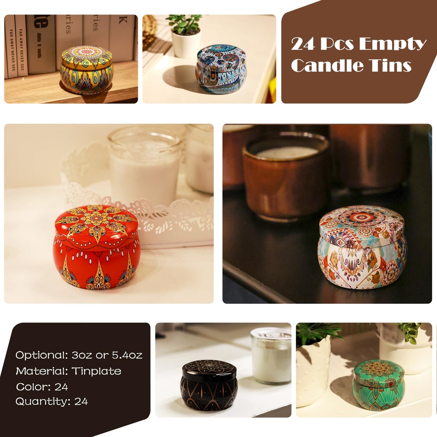 MeiGlow Empty Candle Tins for Making Candles, 24 Pack 3 oz with Lids, Cotton Wicks, Wick Stickers and Holders