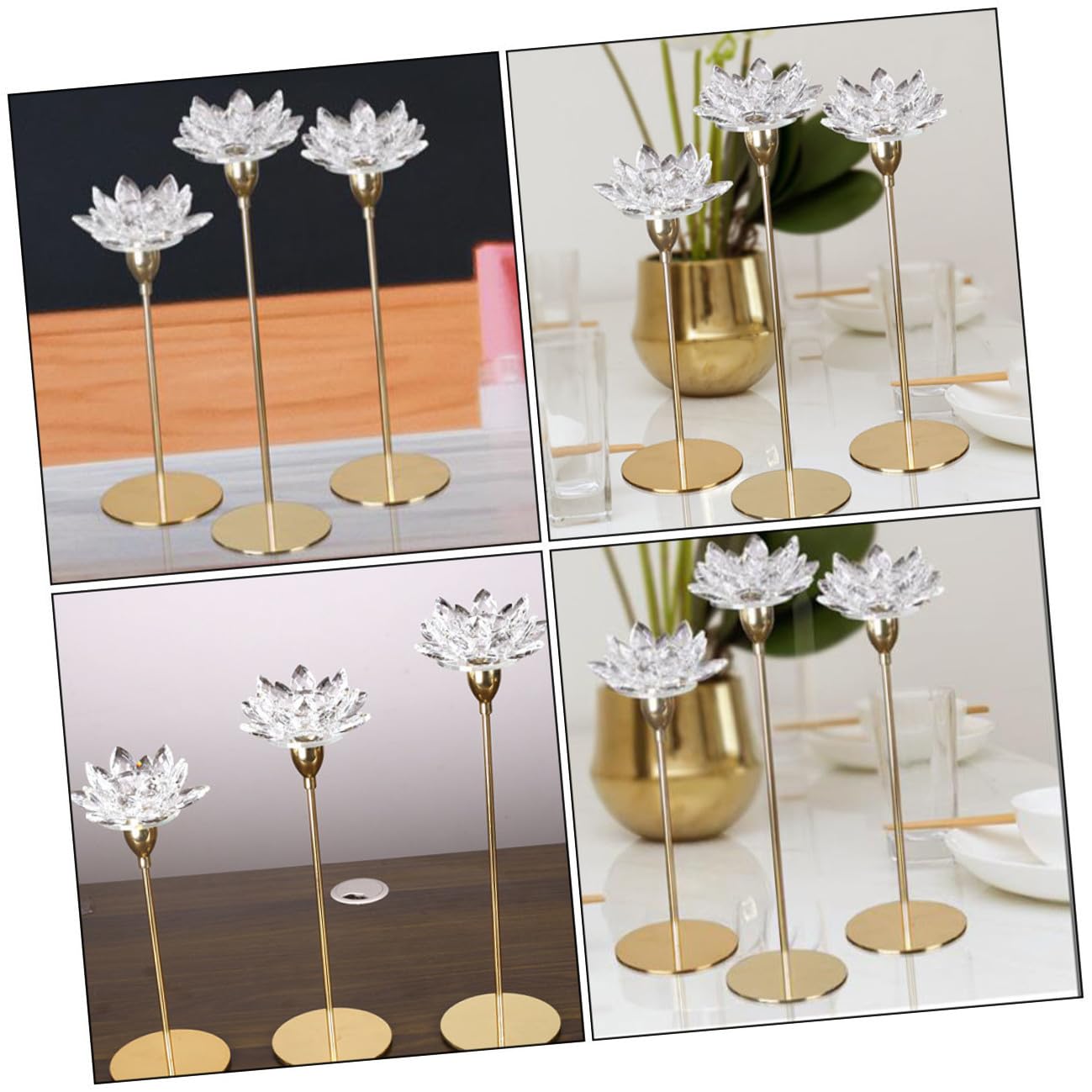 NUOBESTY Modern Small Metal Candle Stand Crystal Lotus Candlestick Holder Romantic Wedding Dining Room Decor