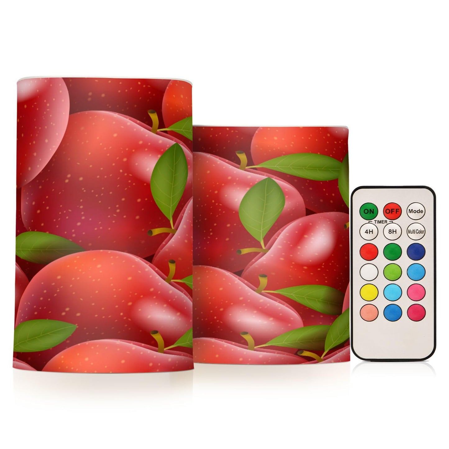 Eionryn Red Apples Leaves Flameless Candles Summer Autumn Fruits Battery Operated LED Candles with Remote Timer Electric Candles for Home Party Decor 2pcs