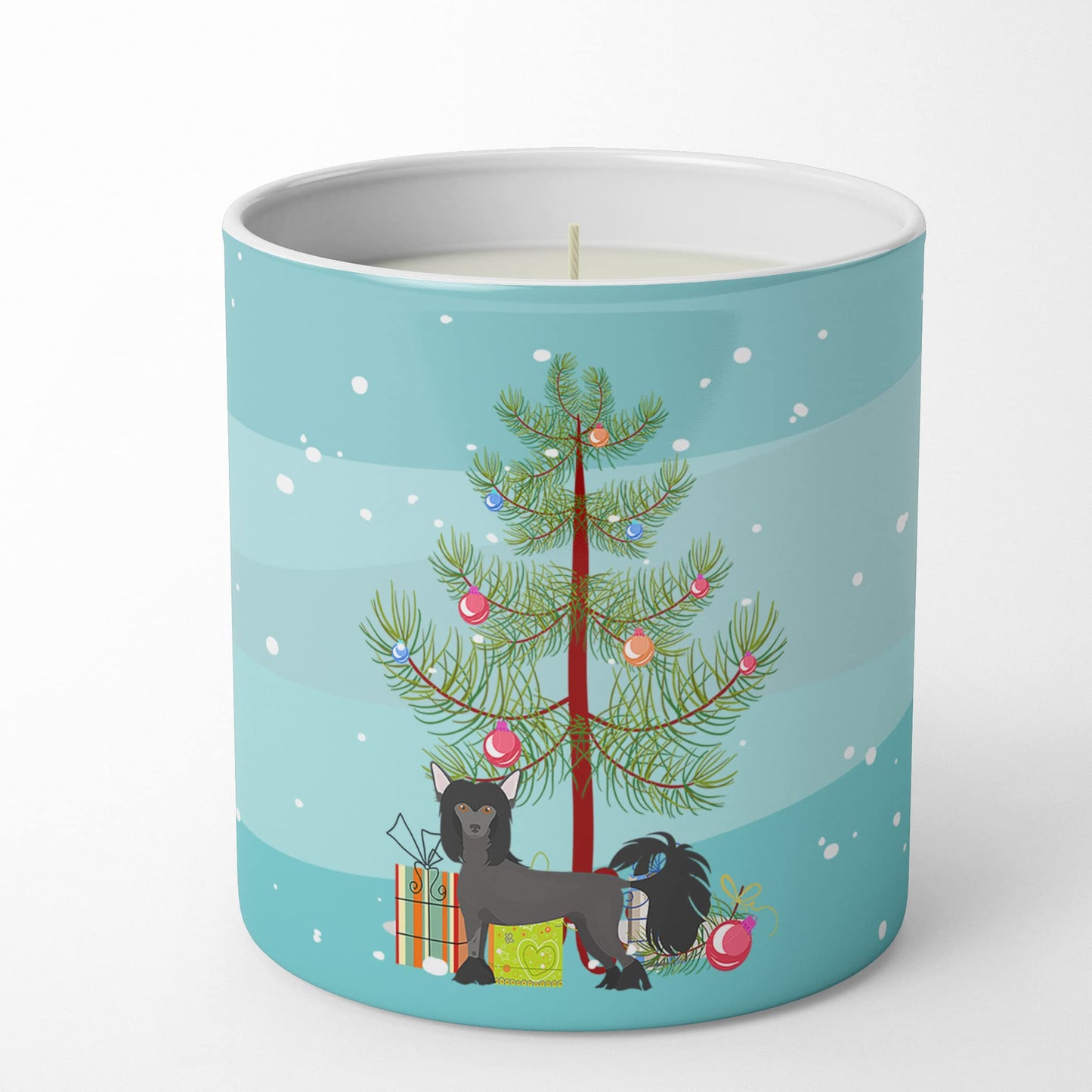 Caroline's Treasures CK3447CDL Chinese Crested Christmas Tree 10 oz Decorative Soy Candle Nature Soy Wax Essential Oil Home Decor Ideal for Bedroom Kitchen Bath Office Gift, 10 oz