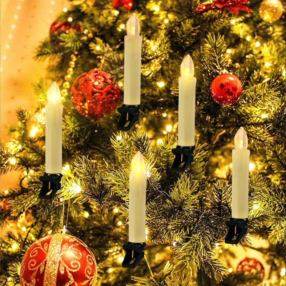 LUREASY 10 PCS Flameless LED Taper Candles Battery Operated clip on candles for Christmas Tree Candle Lights Electric Fake Candles with Remote Timer Perfect for Holiday Home Garden Wedding Parties Dec