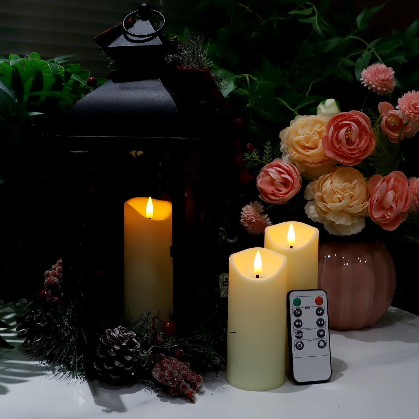 Aamdkcyu 24 Pack Flameless LED Pillar Candles with Remote - Battery Operated Ivory Candles, Waterproof, 3 Sizes for Wedding Centerpieces, Christmas Decor, Home Party, Tabletop Lighting