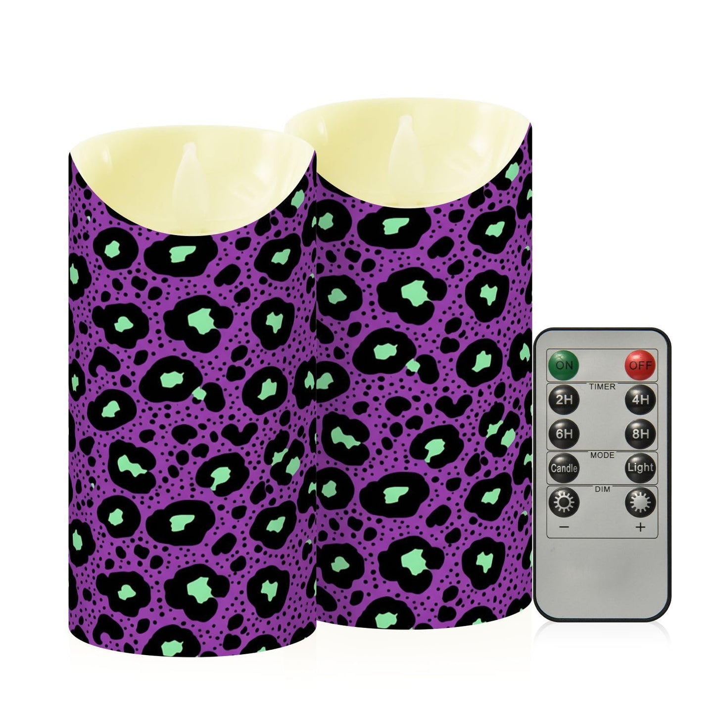 Gravopti Leopard 2 Pack Flameless LED Pillar Candles with Remote & Timer, Battery Operated, Flickering Wax Candle for Wedding, Romantic Home & Party Decor
