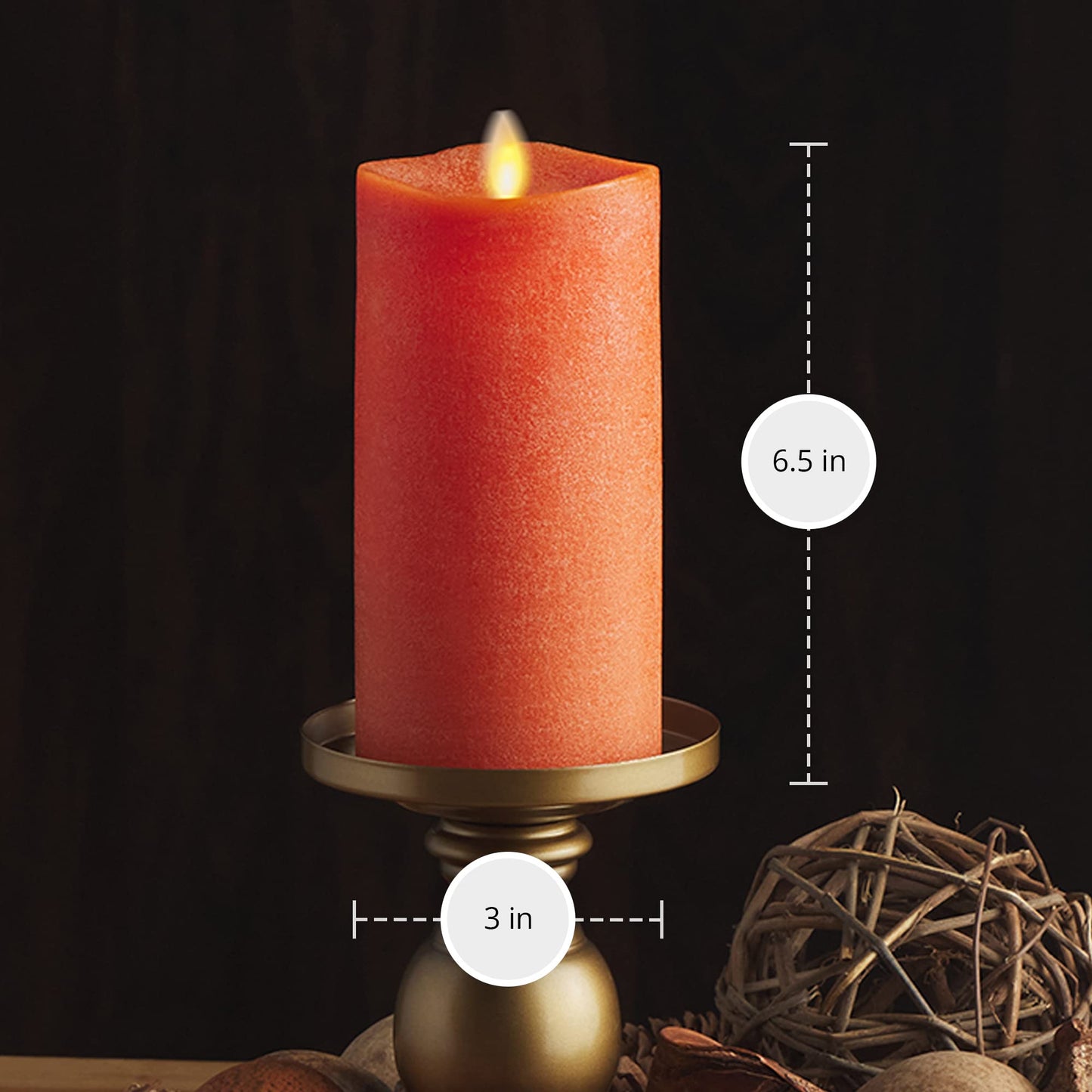 Luminara - Flameless LED Battery Operated Flickering Pillar Candles - Burnt Orange- Pack of 1-3x6.5 - Realistic Moving Flame Real Wax Indoor/Outdoor