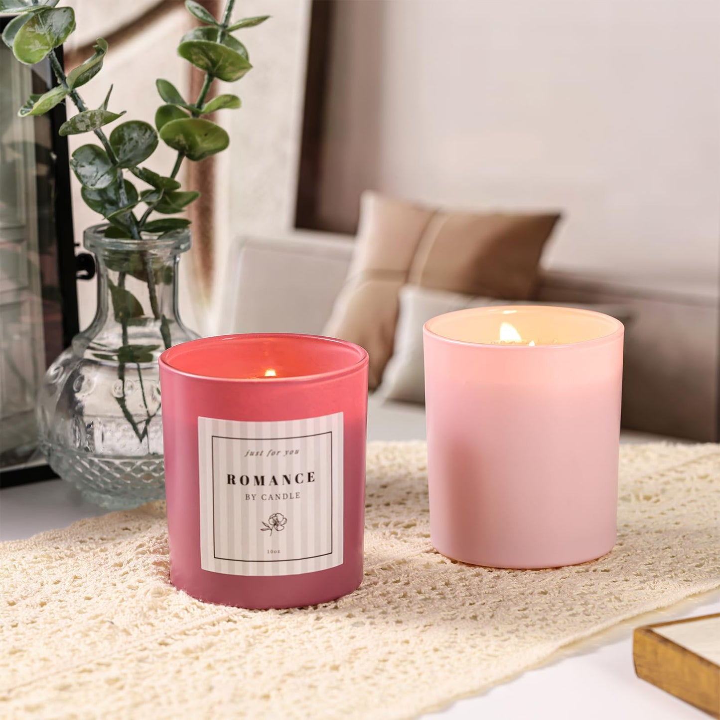 12Pcs Assorted Pink Candle Jars for Making Candles, 10oz Empty Candle Jars with Bamboo Lids and Labels, Glass Candle Jar for Candle Making Supplies, Candle Containers for DIY Gifts