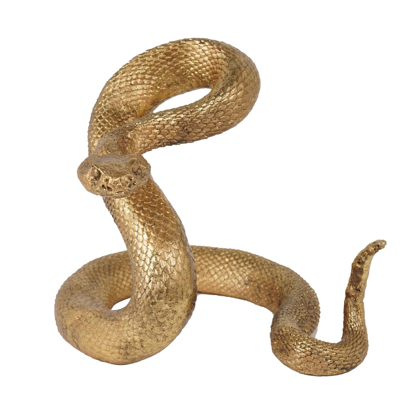 Guichifun Snake Statue Decor Collectible Figurines - Gold Resin Animal Chinese New Year Mascot Home Shelf Office Table Halloween Christmas Decoration 7.25 x 7.25 x 6.5 Inch