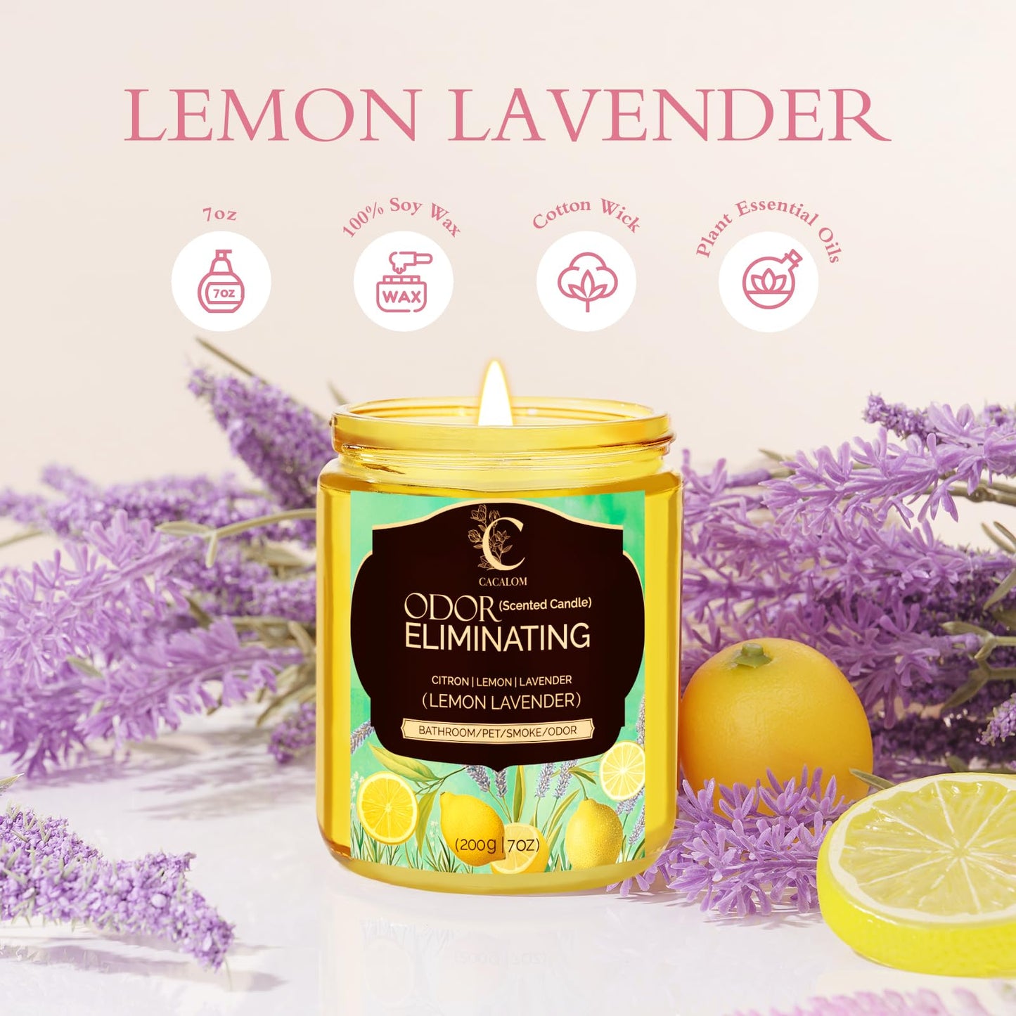 Lavender Odor Eliminating Candles, Pet Scented Candles for Home, Single Wick Soy Candle Gifts for Women, Men, Ideal for Creating Relaxing Atmosphere, Over 50 Hours of Burn Time