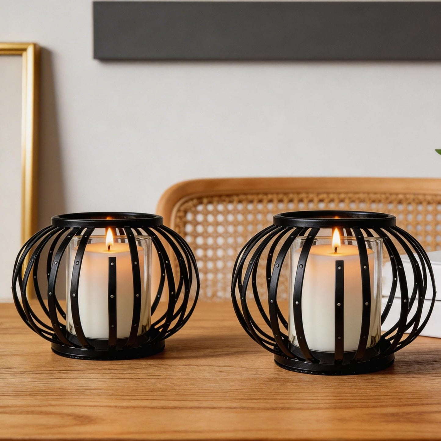 HiSnug Hurricane Candle Holders for Pillar Candles - Lantern Candlestick Holder with Clear Glass Sleeve, 2 PCS Elegant Decorative Candleholders for Dining Table Centerpiece Home Decor, 2PCS, Black