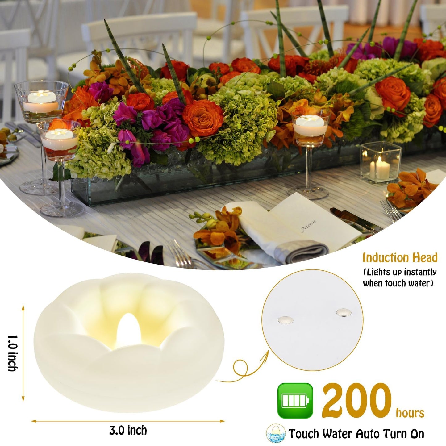 Mookray 12Pack Flameless Led Floating Candles, 3” Plastic Battery Operated Flickering Waterproof Tealights for Cylinder Vases, Centerpieces at Wedding, Party, Pool, Holiday (Warm White)