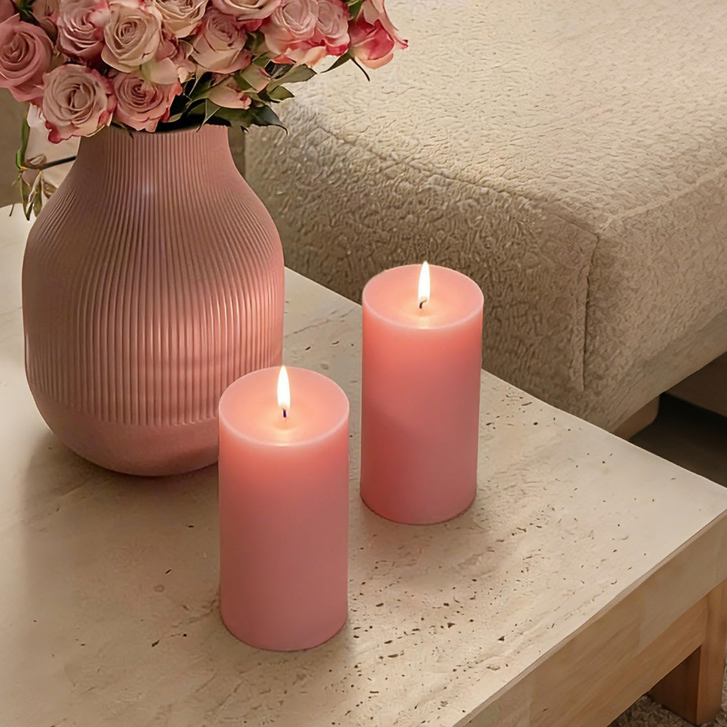 6 Pack Pink Soy Pillar Candles for Women Gift, Handmade Baby Shower Candles Unscented Pillar Candle, 210 Hours Natural Soybean Candle for Wedding, Home, Party, Smokeless & Dripless-2x4in