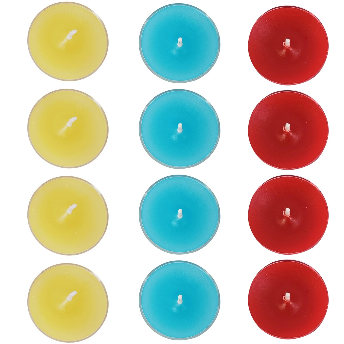 Scented Tea Light Candles 12 Pack Hand Poured 3 Color Smokeless 4 Hours Clean Burning Small Round Clear Cups Tealight Candles for Romantic Dinners Wedding Centerpieces Cozy Evenings