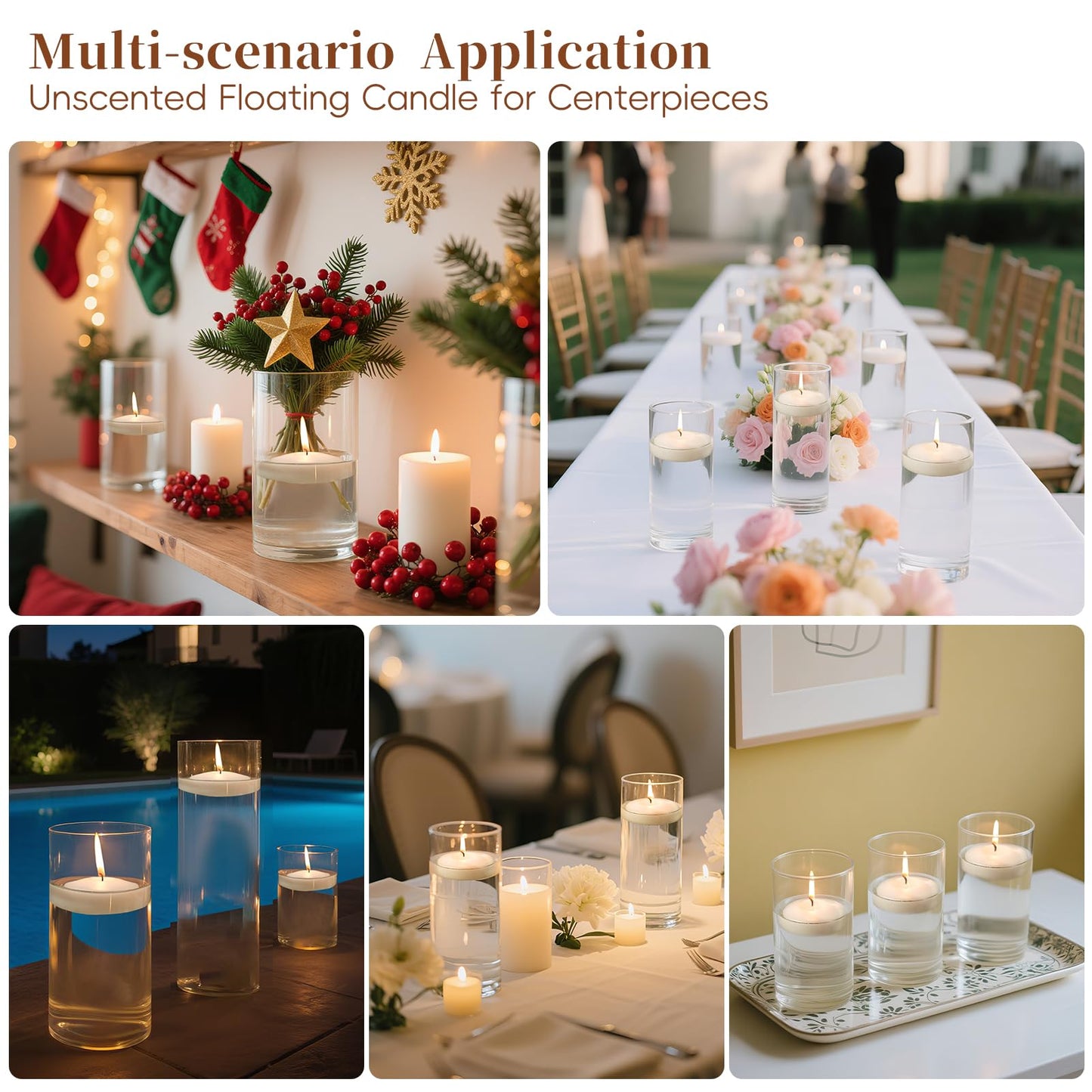 3 inch White Floating Candles 8-9 Hours Floating Candle for Centerpieces 36 Packs Unscented Floating Candles 3” Water Candles for Cylinder Vases, Pool, Wedding