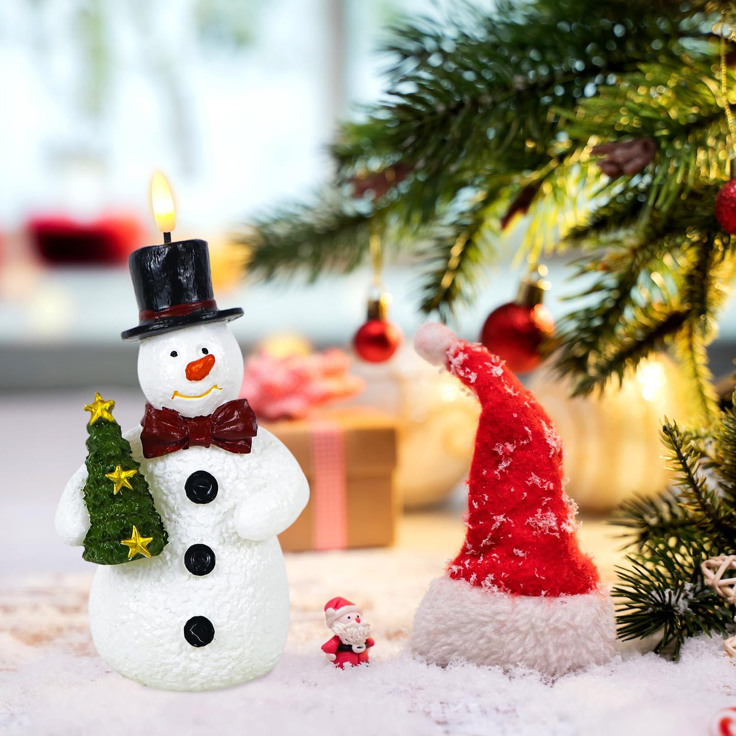 Eldnacele Christmas Snowman Flameless Candles with 6H Timer Hand-Carved Battery Operated Christmas Tree Snowman Candle 3D Wick Flickering Real Wax LED Pillar Candle Dinner Indoor Holiday Decorations