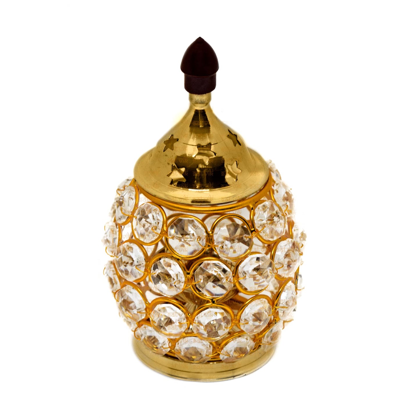 Satvik 5 Inch Akhand Chimney Diya Diwali Gift/Diwali Deepawali Decoration Brass Decorative Crystal Oil Lamp Tea Light Holder Lantern Oval Shape | Puja Lamp Indian Housewarming Gift Items