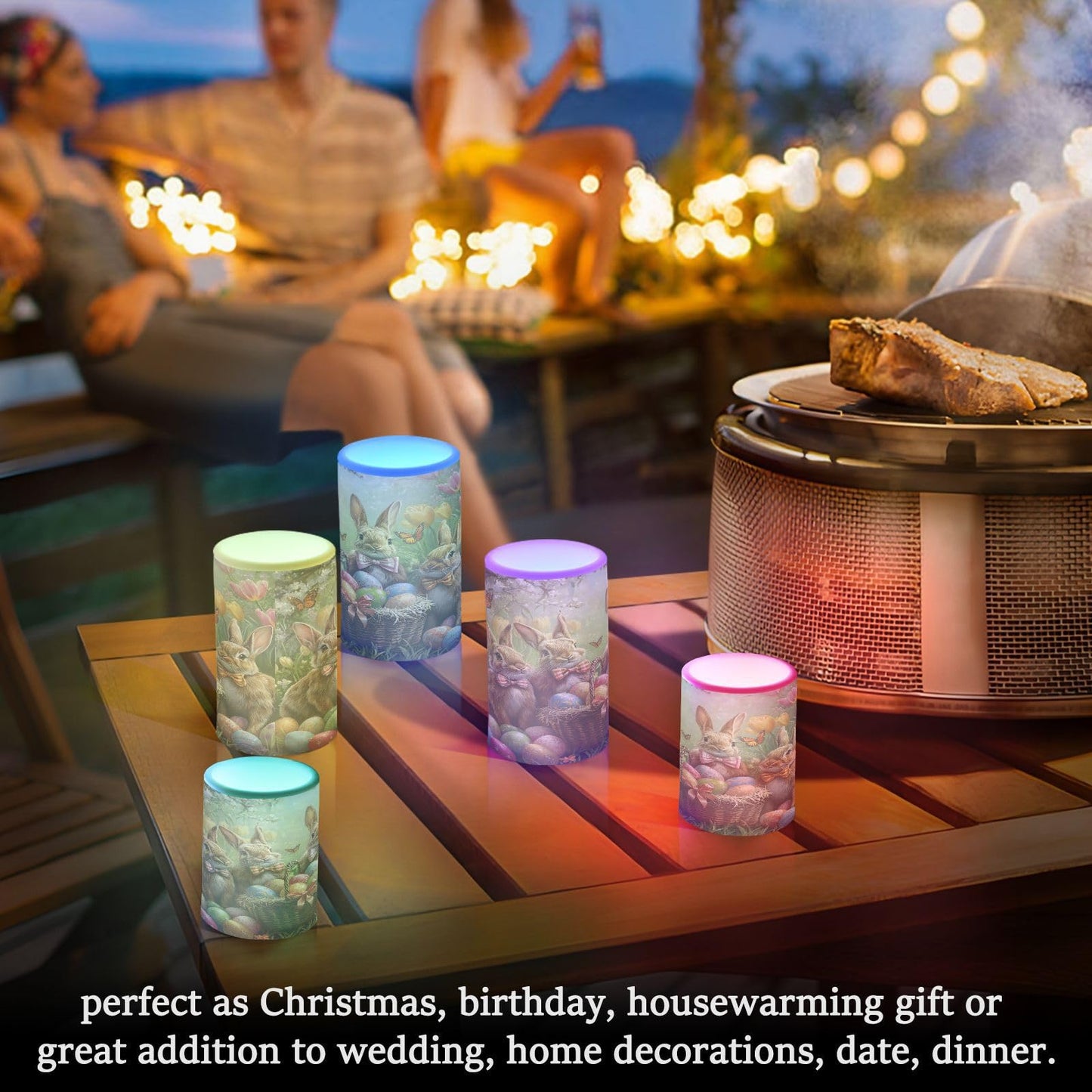 ALAZA Rabbit Easter Bunny Egg Flameless Candles Flickering LED Candles with Remote Timer Battery Operated Pillar Candles Set of 2 for Dinner Holiday Decor