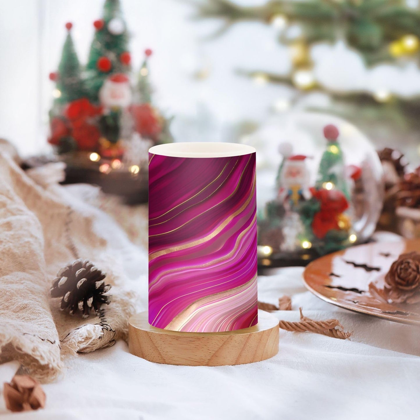 BOENLE Flickering Flameless Candles, Fuchsia Gold Fluid Marble LED Candles with Remote Timer, Set of 2 Battery Operated Candle for Valentine Wedding Birthday