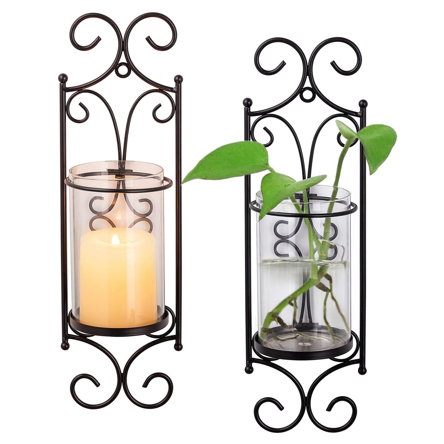 Sziqiqi Candle Sconces - Set of 2 Black Candle Holders for Pillar Contemporary Wall Decorations Sconce Decorative Metal Wall Art for Living Room Bedroom Bathroom Kitchen Dining Room