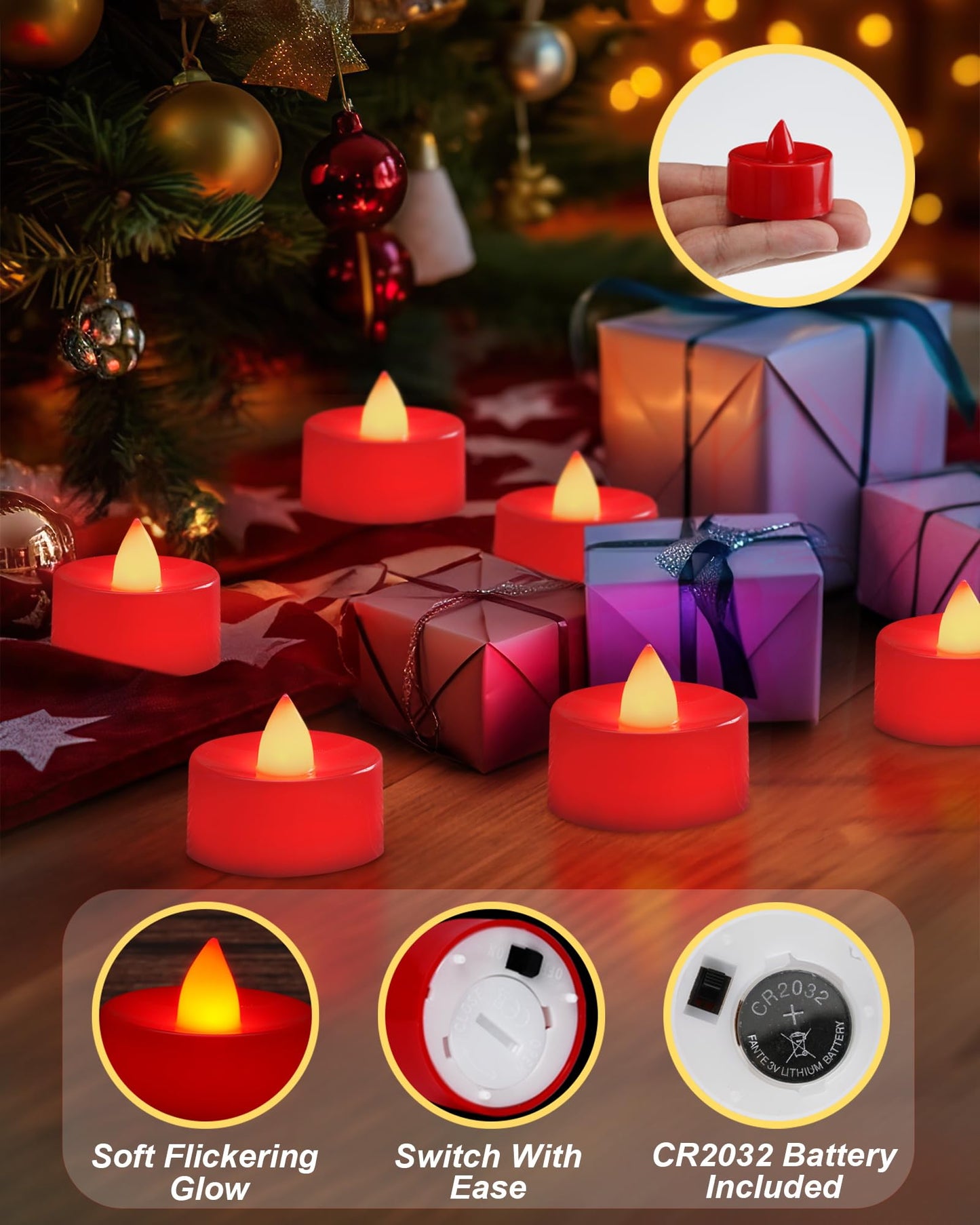 BEICHI Flameless Candles, Battery Operated LED Tealights Votive Flickering for Party Halloween, Christmas, Wedding- 24Pack, Red Light