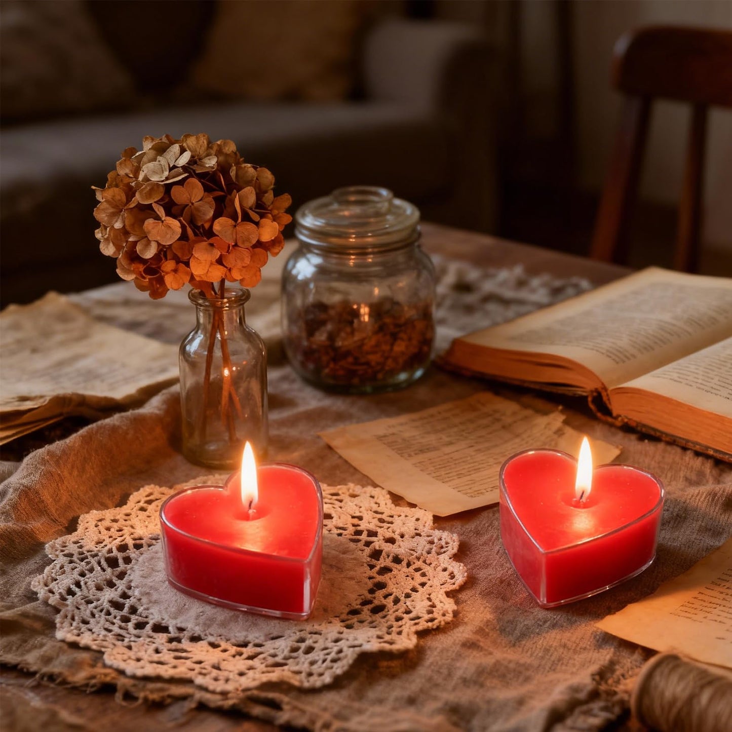 Valentine's Day Romantic Decorations, Red Low Temperature Tea Lights Candle, 6 Packs Wax Play Heart Shaped Floating Candle for Weddings, Engagement Proposals, Candlelit Dinners Decor