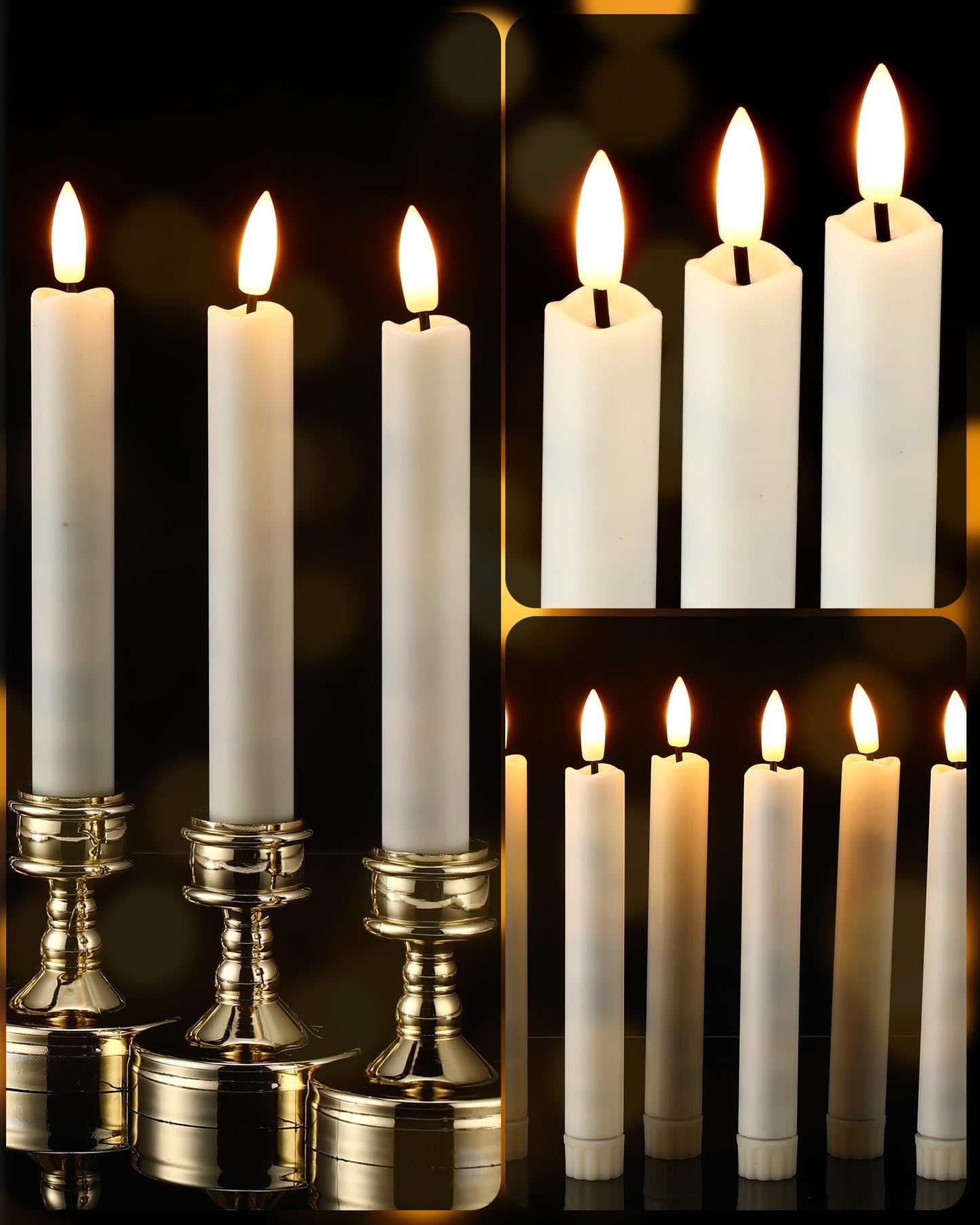 Funtery 24 Pieces 6.5" Flameless LED Taper Candles with Remote Timer Battery Operated Candles Bulk Short LED Candlestick Flickering for Graduation Father's Day Wedding Party Decor(Ivory,Classic Style)