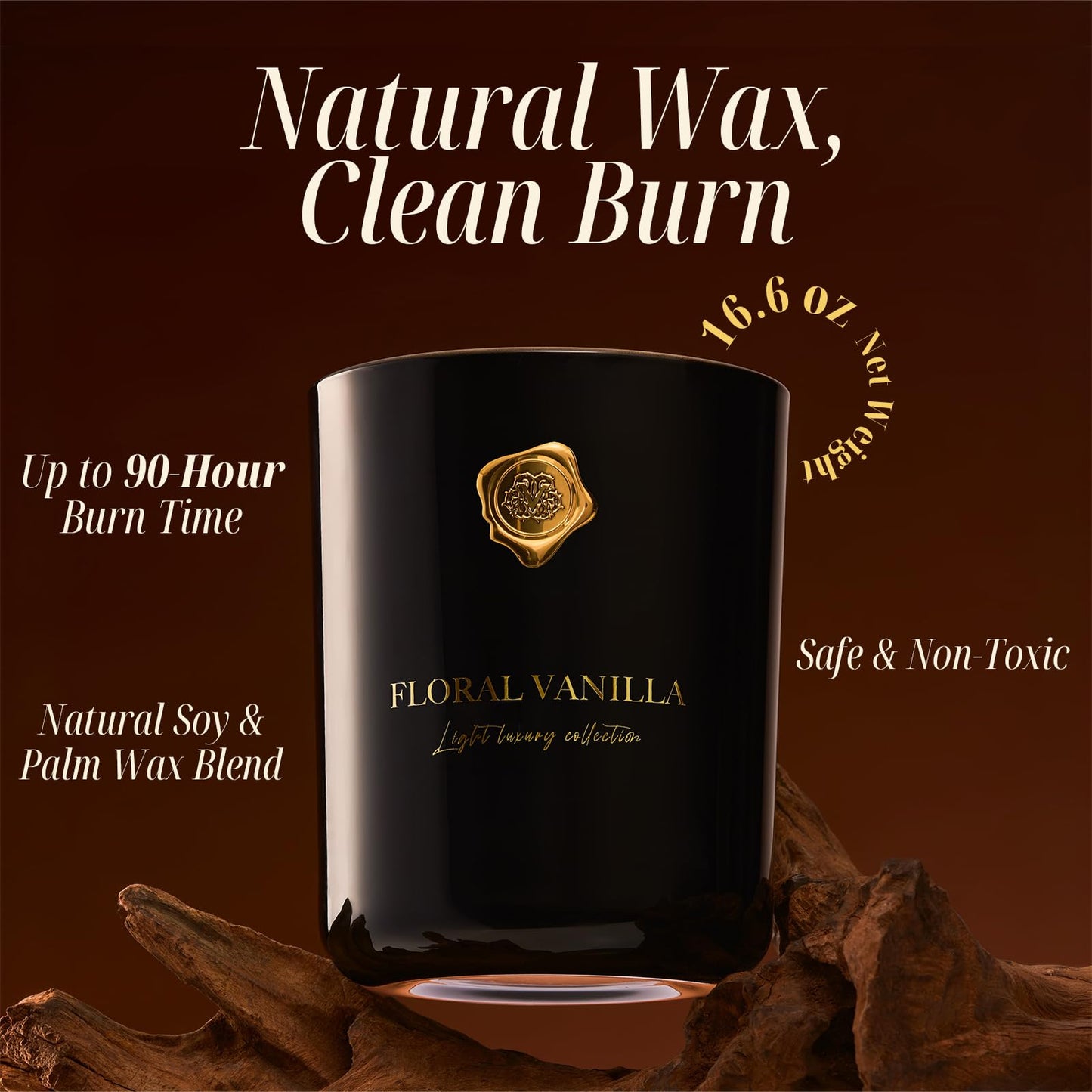 M&SENSE Floral & Vanilla Scented Candle | 90-Hour Burn, 16.6 oz | Long-Lasting for Mood Healing and Gifting | Natural Non-Toxic Soy Wax | for Bathroom, Kitchen, Office