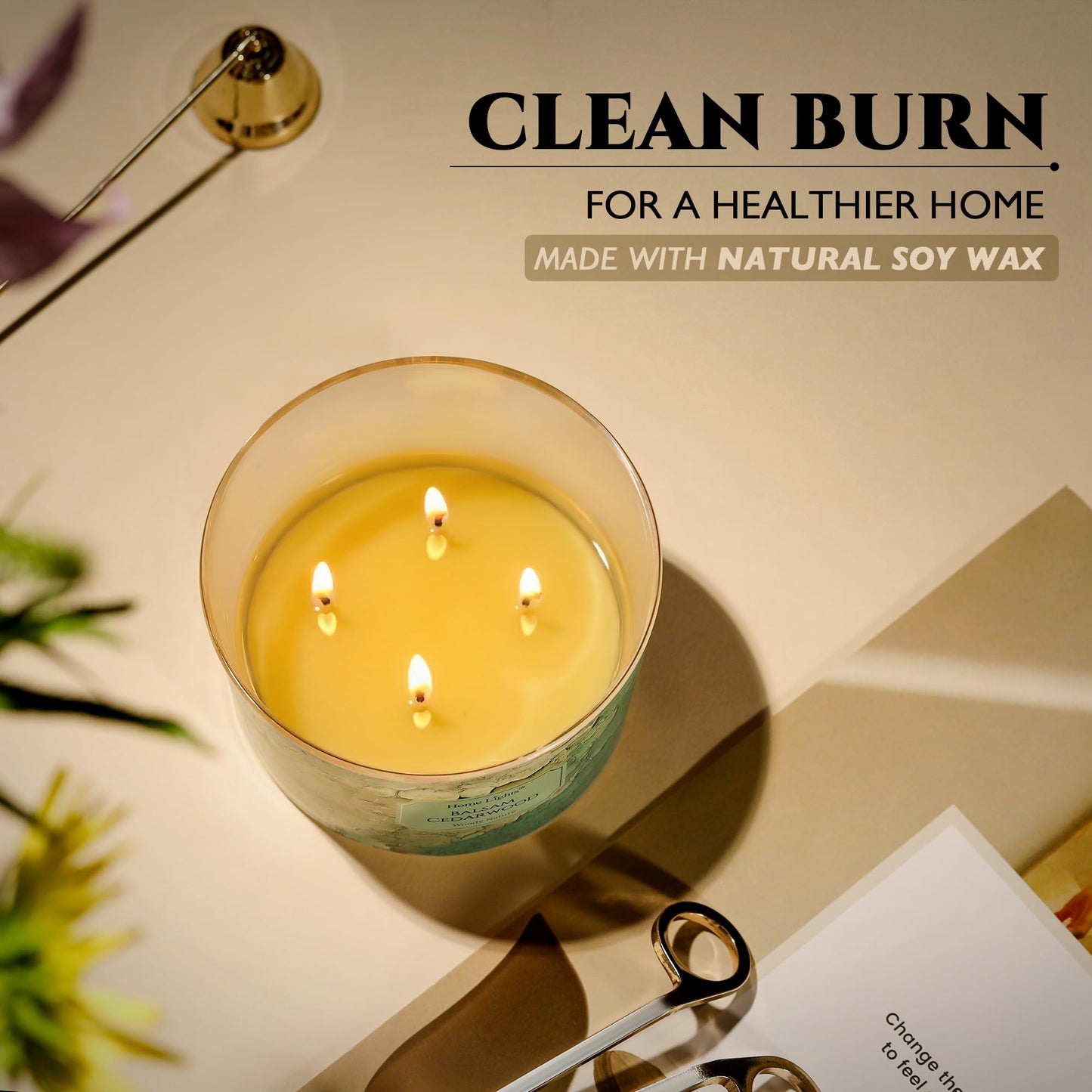 HomeLights Balsam Cedarwood Scented Candles | 18oz Soy Candles Industrial Chic 4-Wick Large Candle Jars | Ideal Candle Gifts for Events, Home Decor Stress, Relief & Relaxation