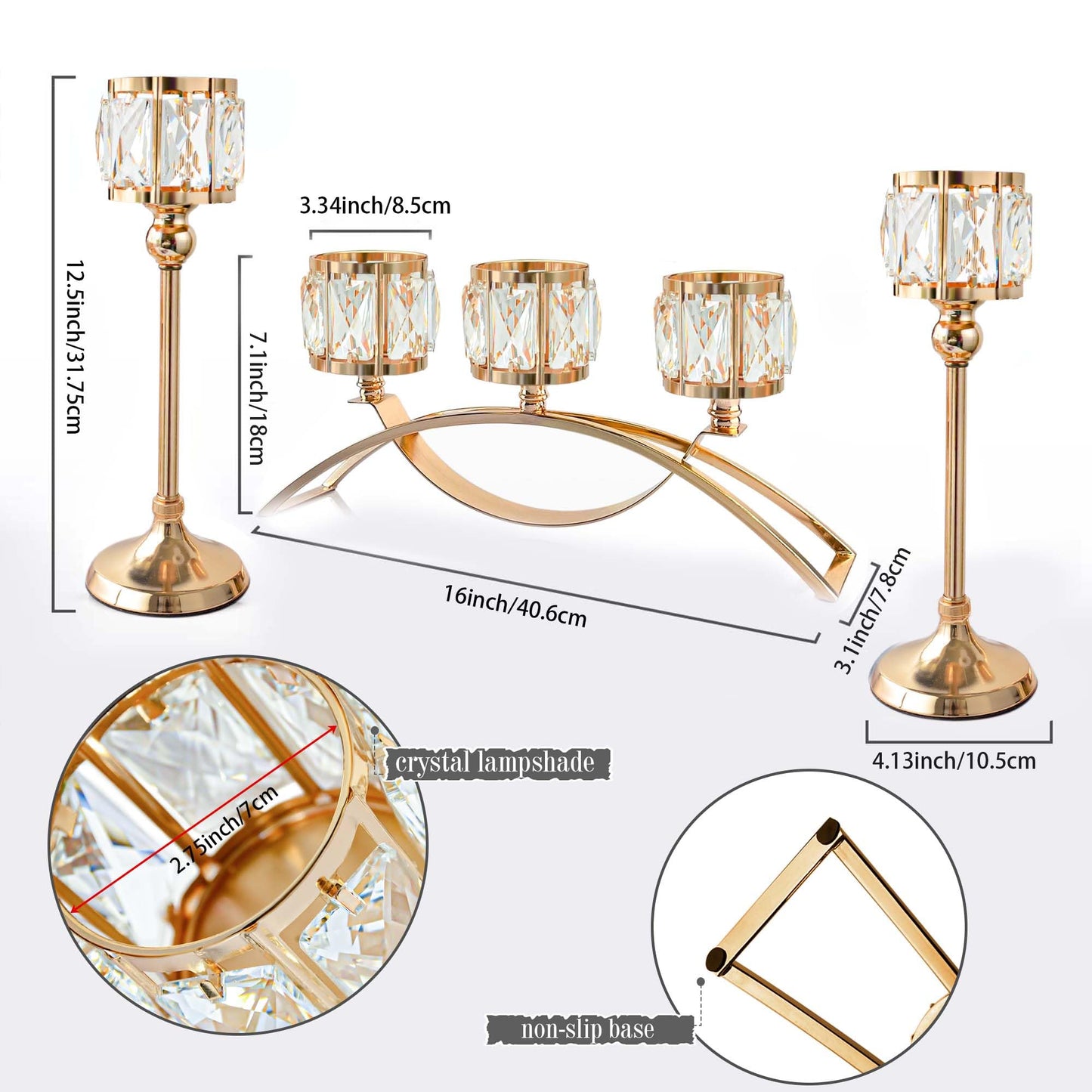 Crystal Bowl Tealight Candelabra Votive Candle Stand/Candleholder Sets,Wedding Centerpieces Candlestick Holders for Tables Crystal Candle Holder/Centerpiece Table Decorations (Set of 3 Gold)