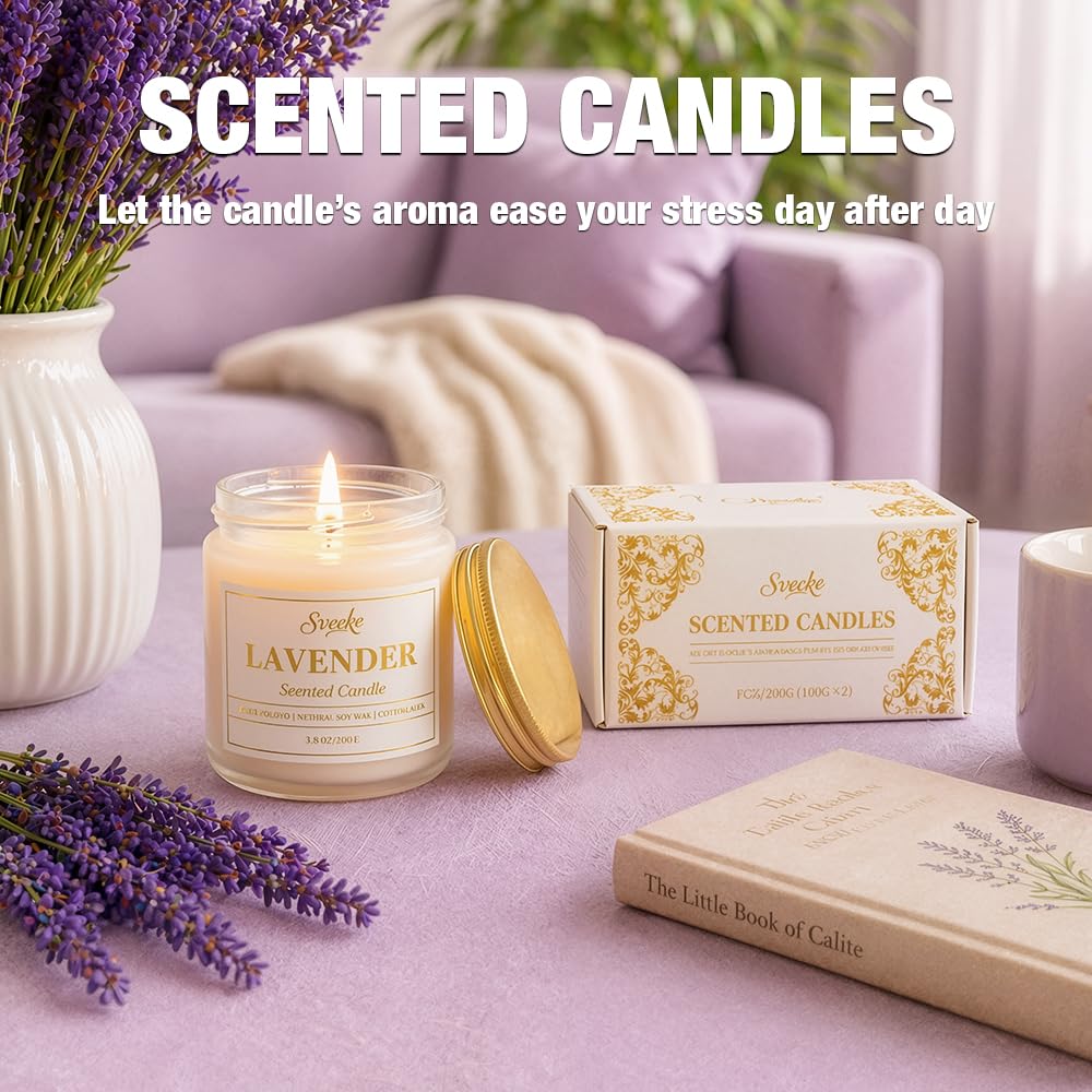 SVECKE Home Scented Candles Set, 7 oz 2 Pack Soy Wax Candles, Aromatherapy Candle Gift for Women and Men, Decorative Candles for Bedroom Living Room