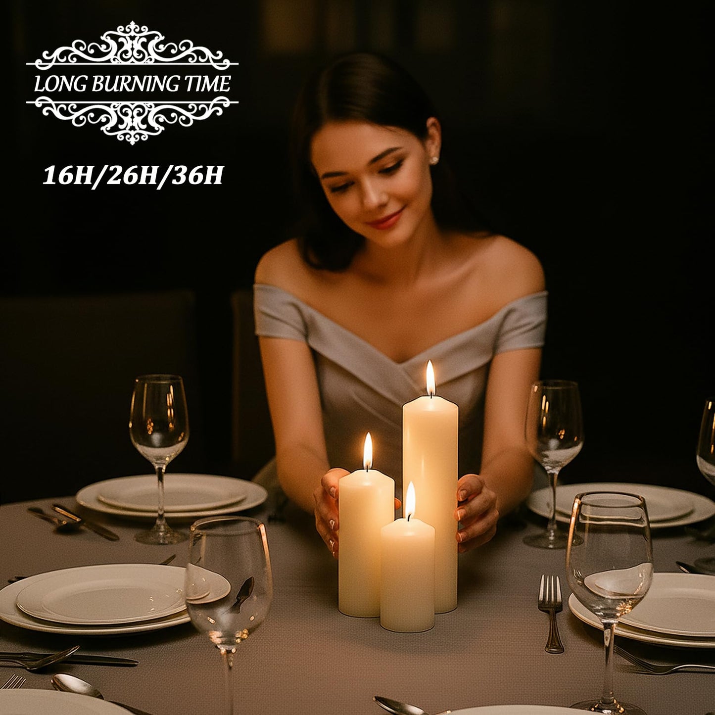Veiuwa 36 Pack White Pillar Candles Bulk Set, 2x3 2x4 2x6 Inch - 12 Each Size, Dripless Smokeless Clean Burning for Wedding Centerpieces, Home Decor, Church, Romantic Ambiance！
