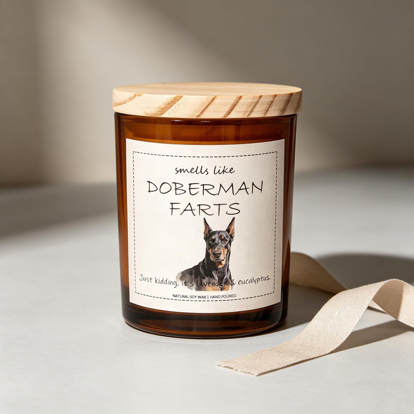 Doberman Gifts & Decor, Doberman Pinscher Gifts, Smells Like Doberman Farts Candle - Lavender & Eucalyptus, Crafted by Natural Soy Wax & Natural Essential Oils
