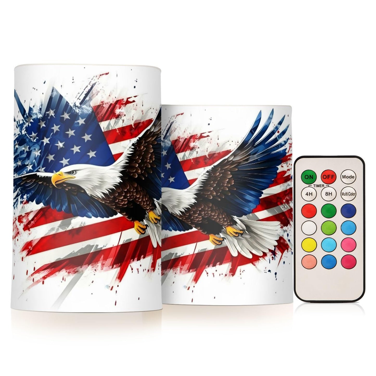 ALAZA Hawk Flying and Patriotic American Flag Flickering Flameless Candles Battery Operated with Remote Timer,Tea Light Candles LED Pillar Votive Candles Set of 2 for Outdoor Indoor Decorations